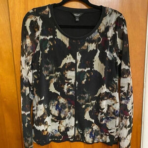 Simply Vera Wang Black Abstract Sheer Long Sleeve Top Women’s Size Small